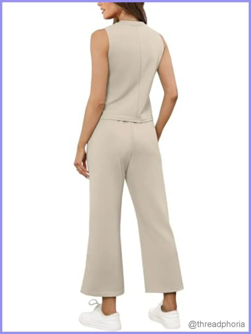 Two Piece Lounge Set V-Neck Tank Top Wide Leg Pants Casual Travel Outfit